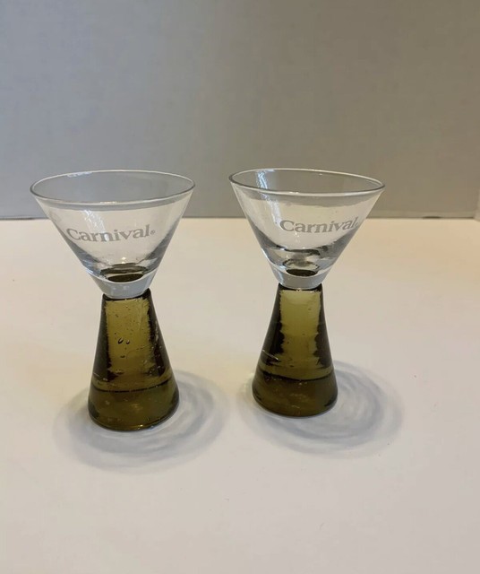 Carnival Cruise Line Shot Glasses Pedestal Style Glass Set of 2 Smokey