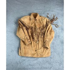 Vintage Vakko Suede Leather Fringe Western Jacket Size Medium Tan