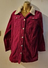 Burgundy Maroon Red Corduroy Fleece Sherpa Aviator Biker Military Jacket 8 10 12