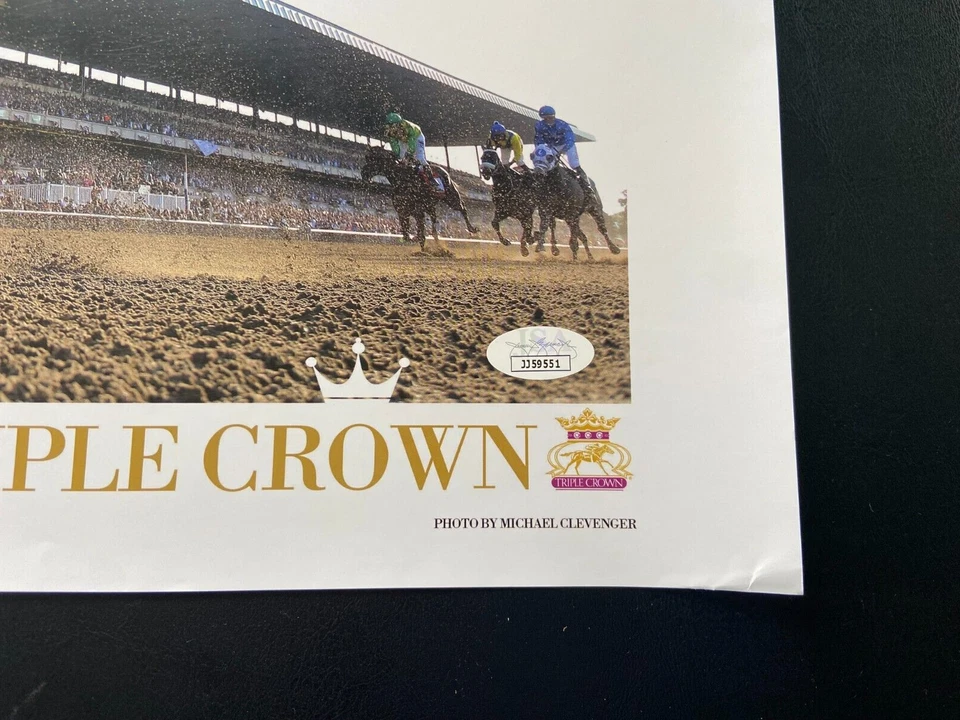Póster firmado por Victor Espinoza Bob Baffert Ahmed Zayat 12x18 American Pharoah JSA Foto 3 de 4
