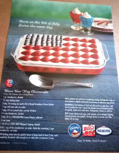 2006 print ad - Cool Whip Jell-o 4th of July Flag cheesecake recipe Advertising