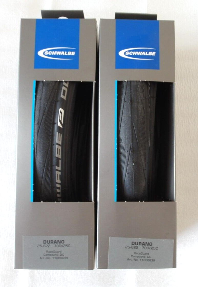 Pair Schwalbe Durano 700x25C (25-622) Road Tires RaceGuard Folding Black