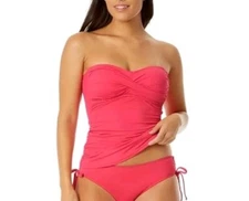 Anne Cole Women's Solid Twist Front Shirred Bandeau Tankini Swim Top M $60 MSRP 
