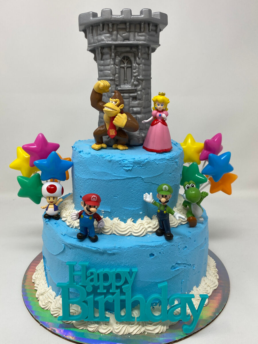 Set topper torta di compleanno Super Mario Brothers NUOVO con Mario, Luigi