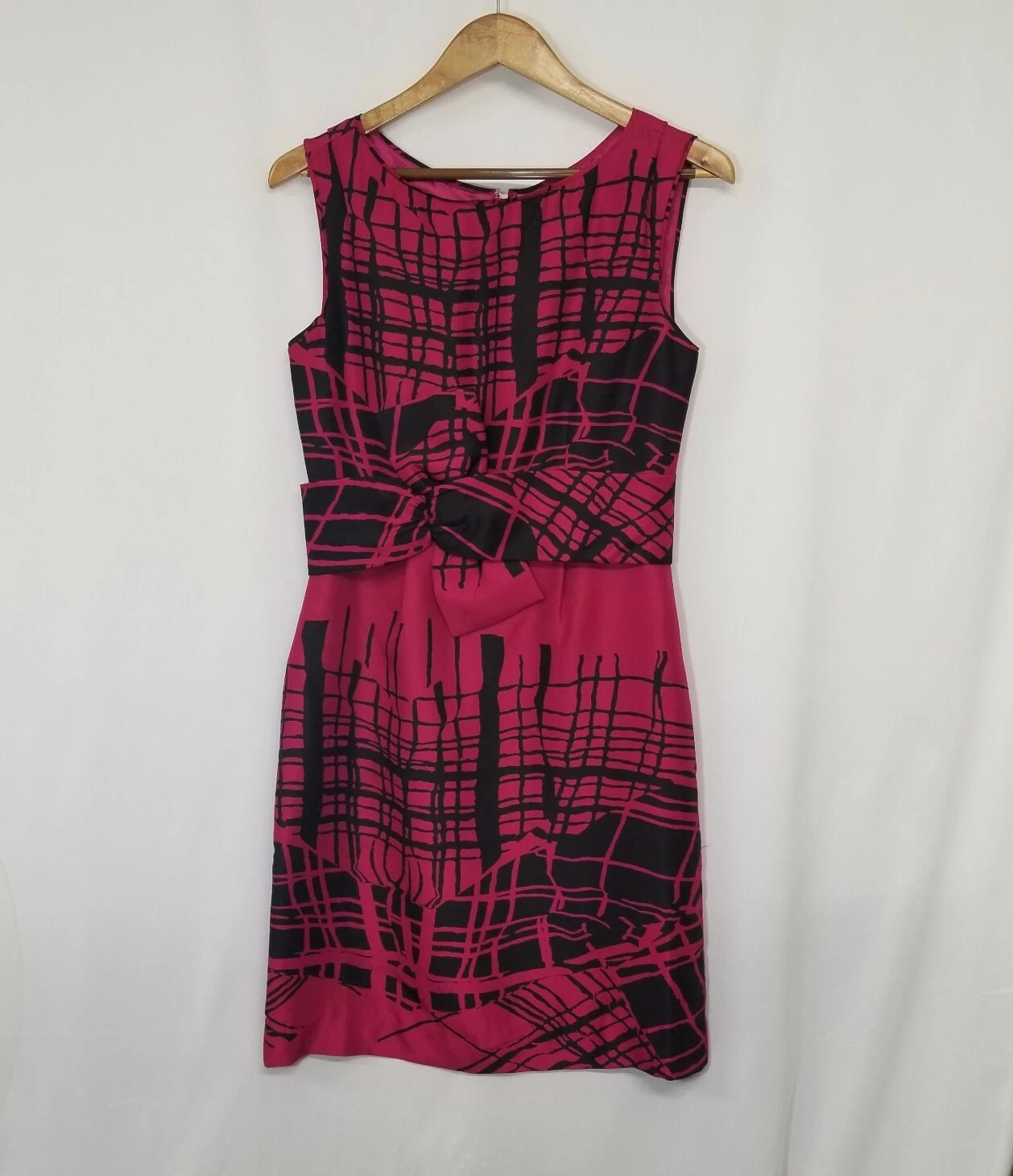 Abito a tubino senza maniche in seta stampa astratta rosa e nero Kate Spade New York taglia 4