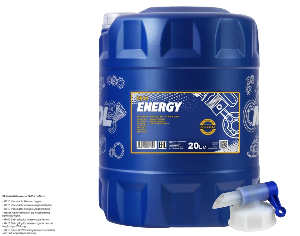 20 Liter MANNOL Motoröl Energy 5W-30 API SL/CF Engine Oil Öl inkl. Auslaufhahn - Bild 4 von 4