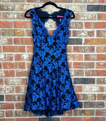 Morgan & Co Blue Black Floral Lace Ruffle Plunge Neck Cutout Back Pinup Dress 3 | eBay Morgan & Co Blue Black Floral Lace Ruffle Plunge Neck Cutout Back Pinup Dress 3 | eBay
