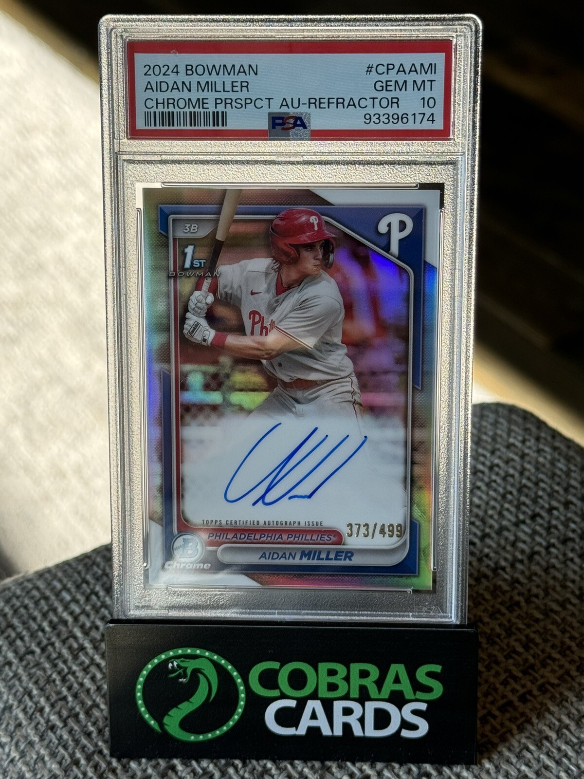 Aidan Miller 2024 Bowman Chrome 1st Bowman Auto Refractor 373/499 PSA 10