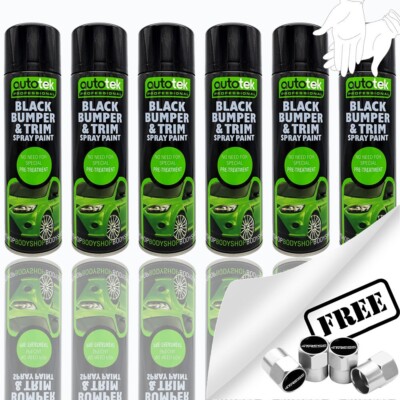 6 x Autotek Car BLACK BUMPER TRIM Spray Paint Restore Faded Plastic 500ml +G +CP