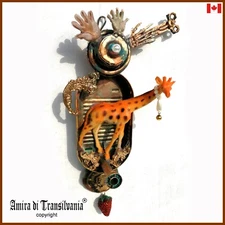 Art Assemblage Modern Original Sculpture Mixed Media Painting Animal Giraffe Art