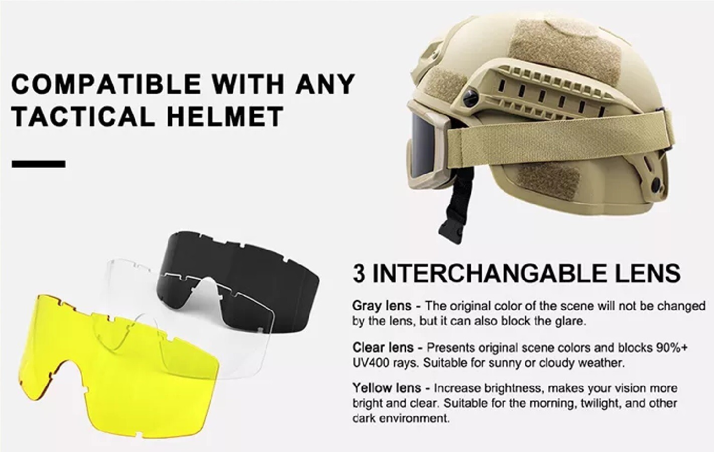 Desert Storm Tactical Military Ballistic Shooting Proof Goggles 3 Lenses Black