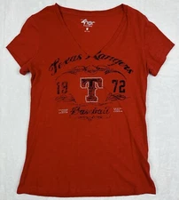 Texas Ranger MLB 1972 T-Shirt Women's M Red Knit Graphic Bling Short Sleeve