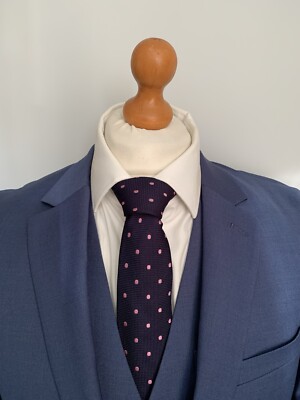 Herren LUXUS REISS ''GARTH'' SLIM FIT 3 TEILIGER ANZUG in MITTELBLAU 40R *4 MAL GETRAGEN*