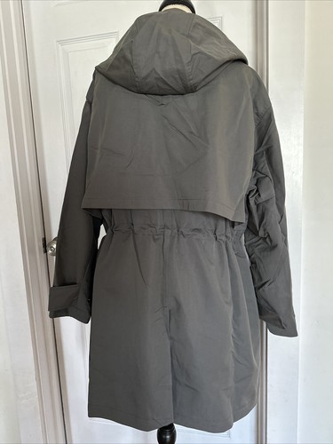 Zara Basic Gray Cargo Coat Size Large Womens Trench Hooded Full Zip - Picture 5 of 13