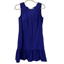 J Crew Dress Size XS Blue Sleeveless Bow Back Drop Waist Ruffle Trendy Cotton