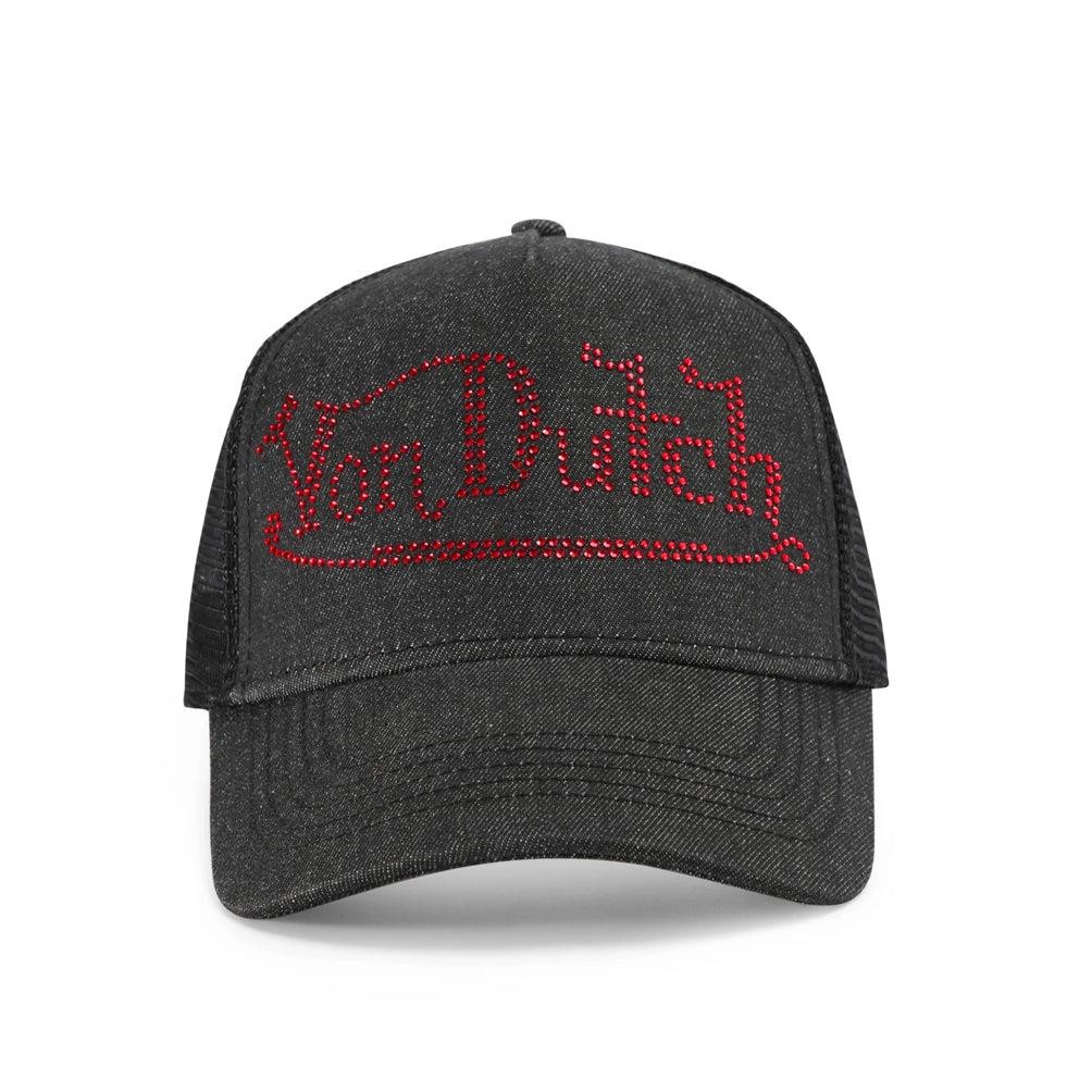 Von Dutch Rhinestone Trucker Hat Black with Red Rhinestones MSRP89