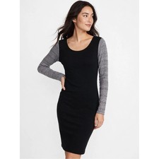 LNA M Black Bodycon Midi Dress Metallic Long Sleeve Scoop Neck Made In USA