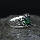 Handmade 925 Sterling Silver Emerald Signet Ring Turkish Men's Ring