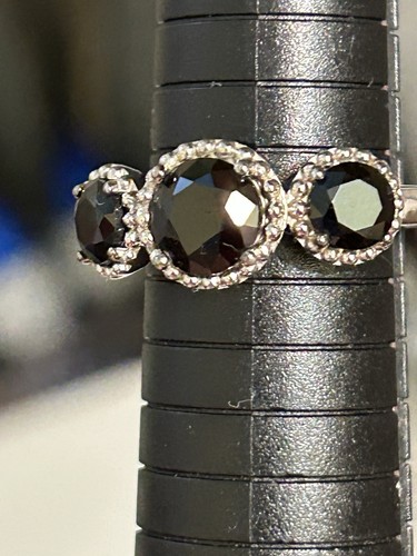 SD Sterling Silver Ring 10 Black Faceted Spinel 3 Stones JAI Style - Picture 5 of 14