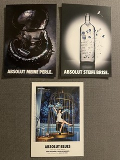 3 Absolut Vodka Postkarten BLUES MEINE PERLE STEIFE BRISE Edgar Zooey Deschanel