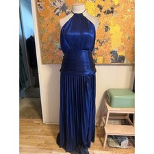 Uber Sexy Shimmery Blue Halter Maxi Dress Slit to Waist Handmade? L