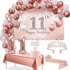 Rose Gold Pink 11th Birthday Decorations Balloon Arch Set for Girls