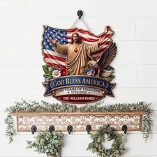 Custom Family Name God Bless America Wooden Sign Personalized Home Decor