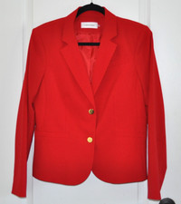 Calvin Klein Women's Red Blazer Size 12 Tailored Jacket Two Gold Button Closure