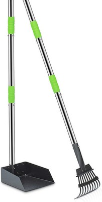 Niubya Pooper Scooper for Dogs, Metal Poop Scooper Tray and Rake Set with Adjust