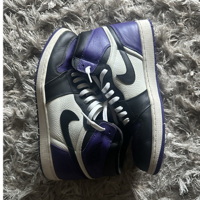 Nike Air Jordan 1 Retro High Purple Black White Leather High Top Sneaker
