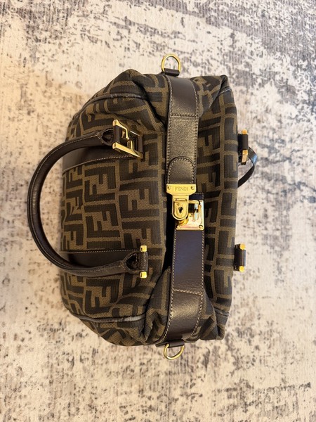 Fendi Zucca Print Bag with Strap Gold Details 