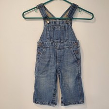 OshKosh Denim Overalls Boys 12 Months Blue Jean Bib Snap Crotch Pockets