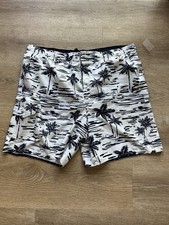 Croft  Barrow Men XXL Swim Trunk Blue Palm Tree Floral Board Shorts Mesh Lined