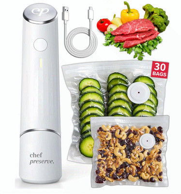 Compact Vacuum Sealer Kit w/ 30 Reusable Bags, Portable