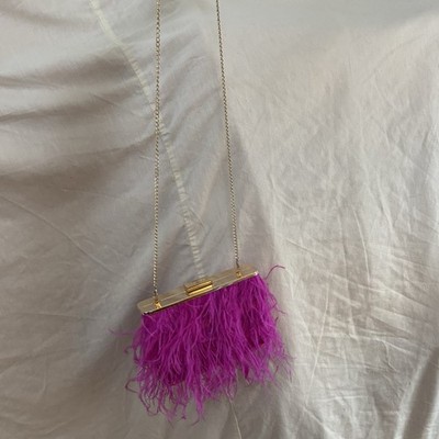 OLGA BERG HOT PINK FUCHSIA OSTRICH FEATHER CLUTCH BAG