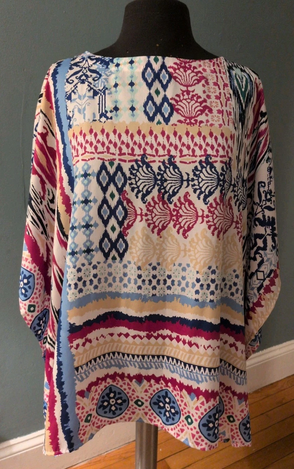 Chico's Top Womens Small Medium Poncho Handkerchief Hem Flowy
