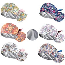 6 PCS Satin Lined Scrub Caps Women Ponytail Adjustable Surgical Nurse Hat