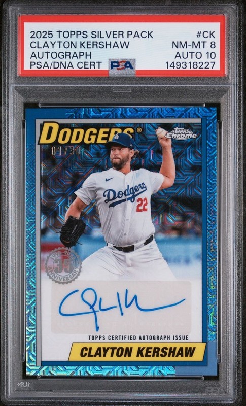 2025 Topps Clayton Kershaw Silver Pack Auto 01/30 *First Print* PSA 8 Auto 10