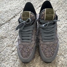 Valentino Garavani Rockrunner Gray Red Floral Lace Up Low Top Sneakers