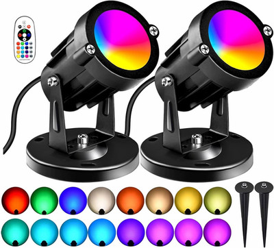 RGBW 8W LED Spotlight with Remote, 16 Color Changing Landscape Lighting for Outd