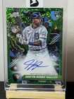 Front of 2025 Topps Cosmic Chrome Justyn-Henry Malloy RC GREEN COSMIC AUTO /75