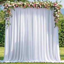 10x8FT White Backdrop Curtains for Parties, Polyester Photo Fabric Curtain