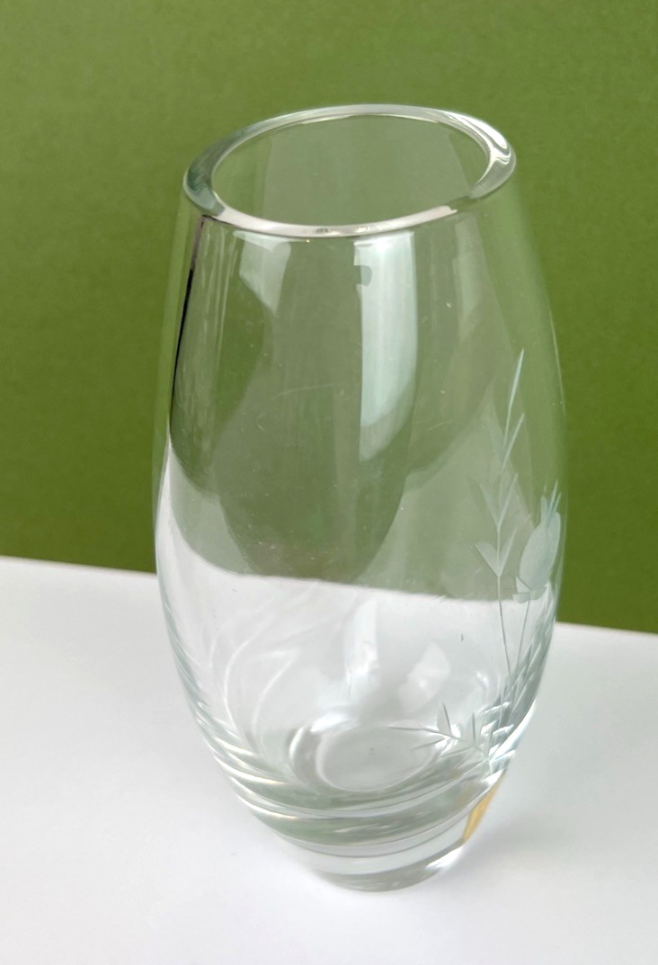 Vintage Johansfors Sweden Etched Crystal Glass Vase Scandinavian Floral 15cm image 9