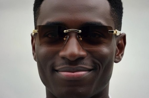 Herren Vintage Gold Gestell Randlos Hip Hop Schwarz Holzmaserung Klare Gläser Brille - Bild 72 von 104