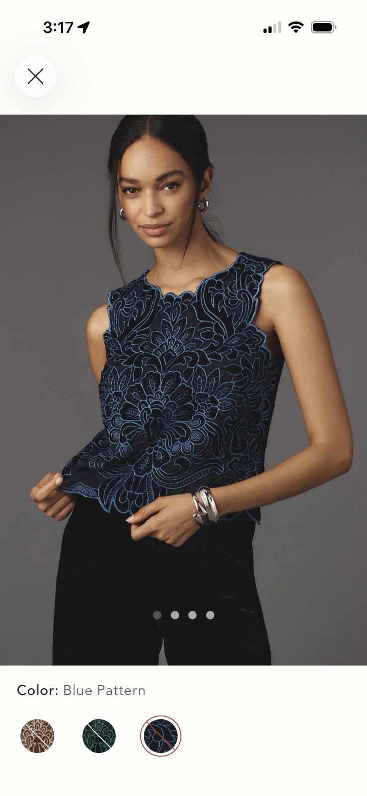 Anthropologie The Lainie SleevelessVelvet Lace Cutwork Blouse, Size S