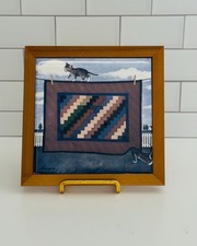 Vtg Lowell Herrero Cat & Quilt 7.5" Tile Trivet | California Folk Art Pottery