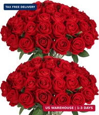 50 PCS Fake Red Roses, Artificial Red Flowers Bulk Realistic Silk Faux Rose with