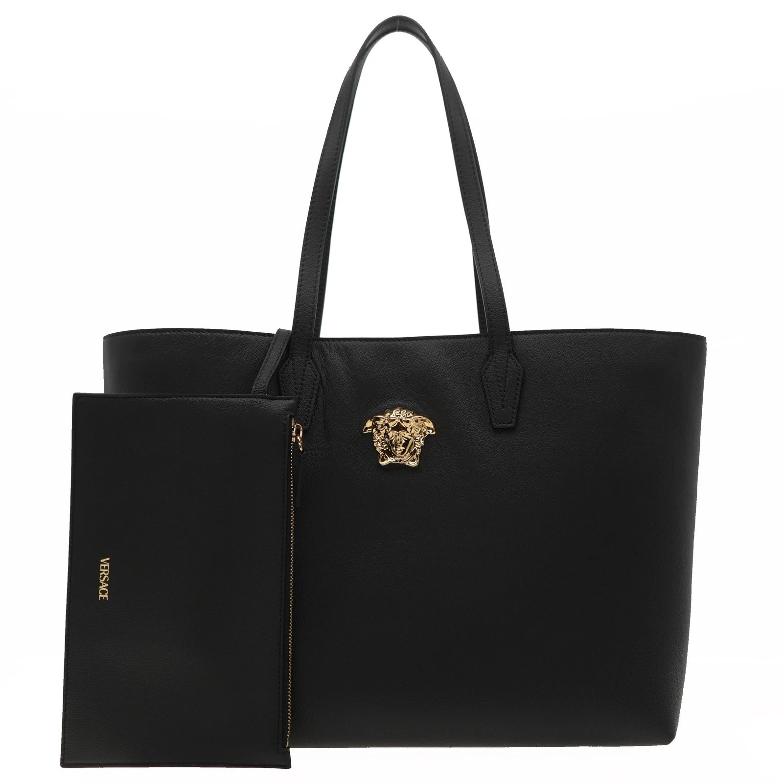 Versace — Versace Medusa Tote With Pouch Shoulder Bag Black Leather New
