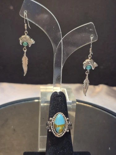 Vintage Sterling Silver Navajo Zuni Earrings 925 Ring Sz 5 Jewelry Estate (1017)
