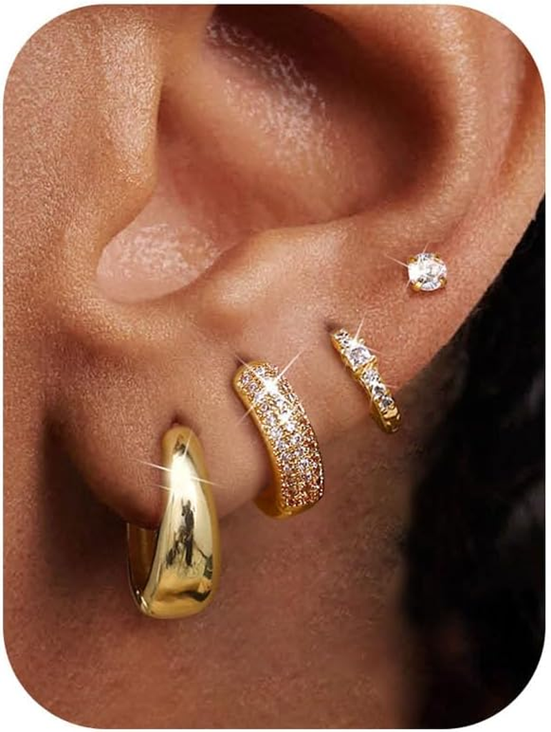 Dainty 14K Gold Plated Hypoallergenic Chunky Huggie Hoop Earrings for Women